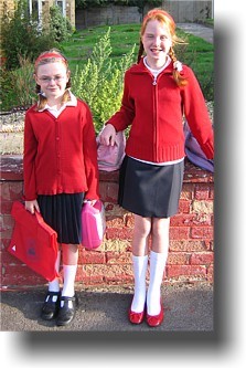 Holly & Emily in their school uniforms