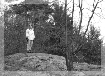 Debbie on King Phillip's Lookout, Sherbourne Town Forest. Photo by Tom Maynard.