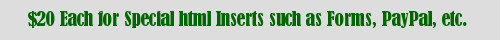 $20 Each for Special html Inserts such as Forms, PayPal, etc.