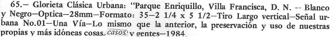 FICHA TECNICA Y ARTISTICA VENTANA (DES) COMPOSICION FOTOGRAFICA #65 "GLORIETAS PARQUES BARRIOS D.N.)