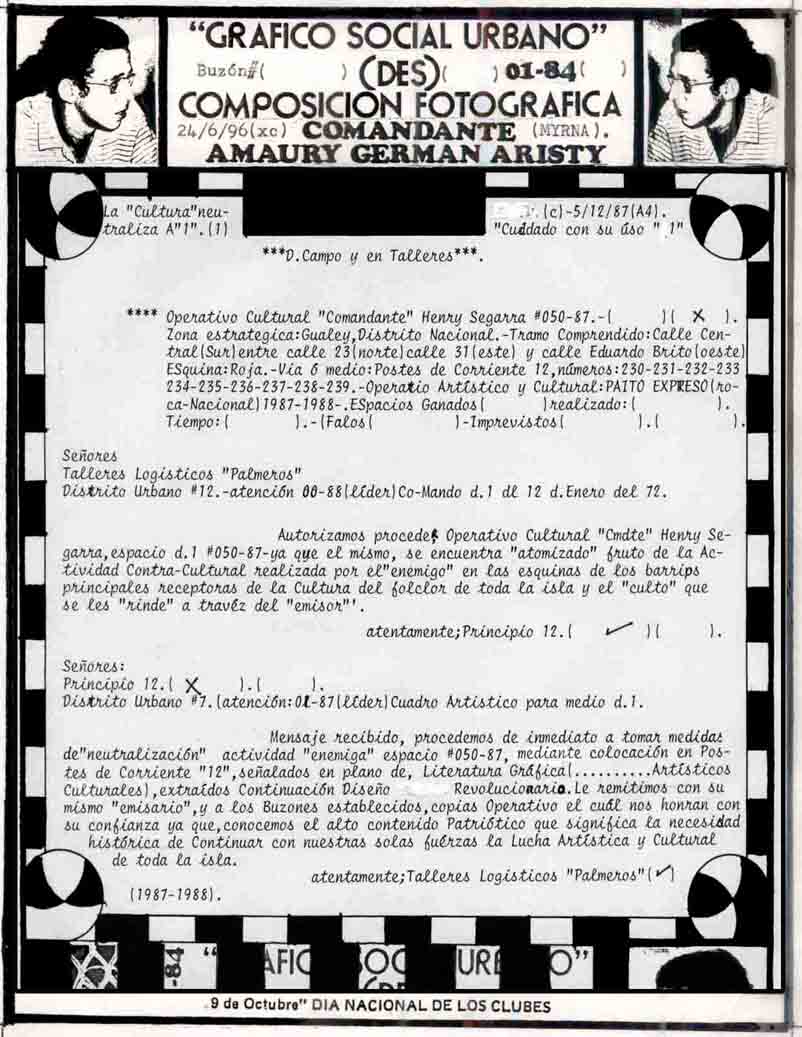 OFICIO OPERATIVO CULTURAL "CMDTE" HENRY SEGARRA #050-87