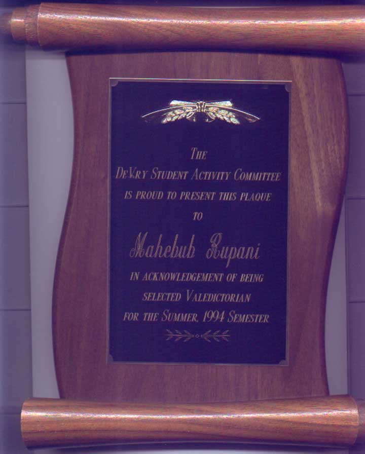 Click on this Valedictorian Plaque to read complete Valedictory Address