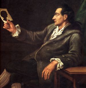 Georg Melchior Kraus, Der junge Herr Goethe, einen  Scherenschnitt betrachtend.1775/76.
 