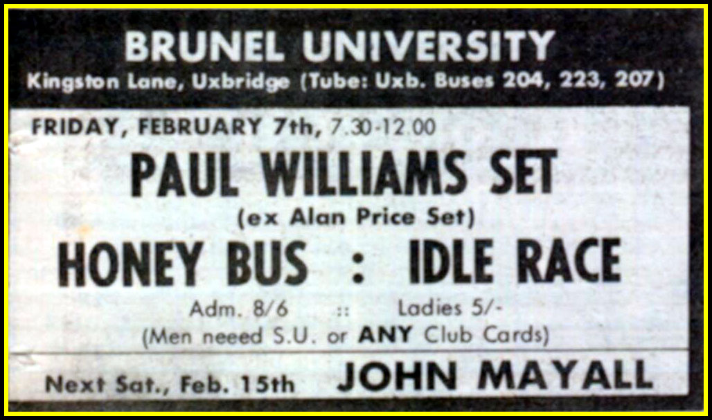 February 1968 gig advert