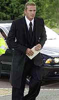 David Beckham arrives at Redditch Crematorium for the funeral of former Manchester United team mate Jimmy Davies. 