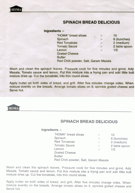 Scanned Recipe Text in Two Ways