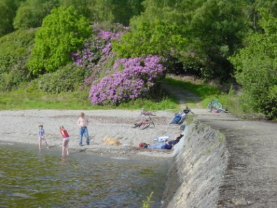 Playing on the beach at the boathouse