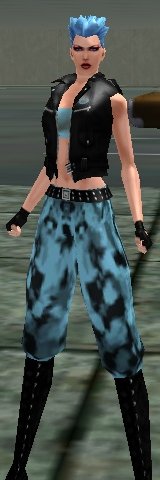 Her first costume in supergroup colors.