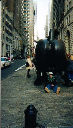 David going nuts over the bull on Wall Street