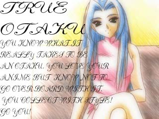 True Otaku You know what it really takes to be an otaku. You love your anime but know not to go overboard with it. You collect with style! Go you!