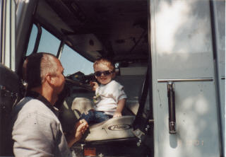 My son in a fire truck