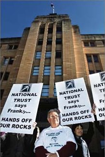Legendary fighter for heritage rights Jack Mundey protests the planned redevelopment of the MSB/MCA Building