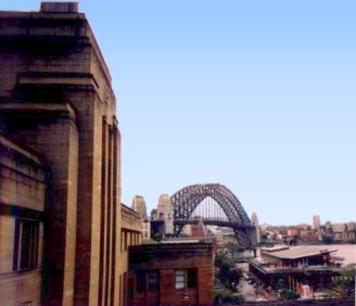 View from the left balcony of the MSB/MCA Building, showing the building's stunning physial and artistic proximity to the Sydney Harbour Bridge