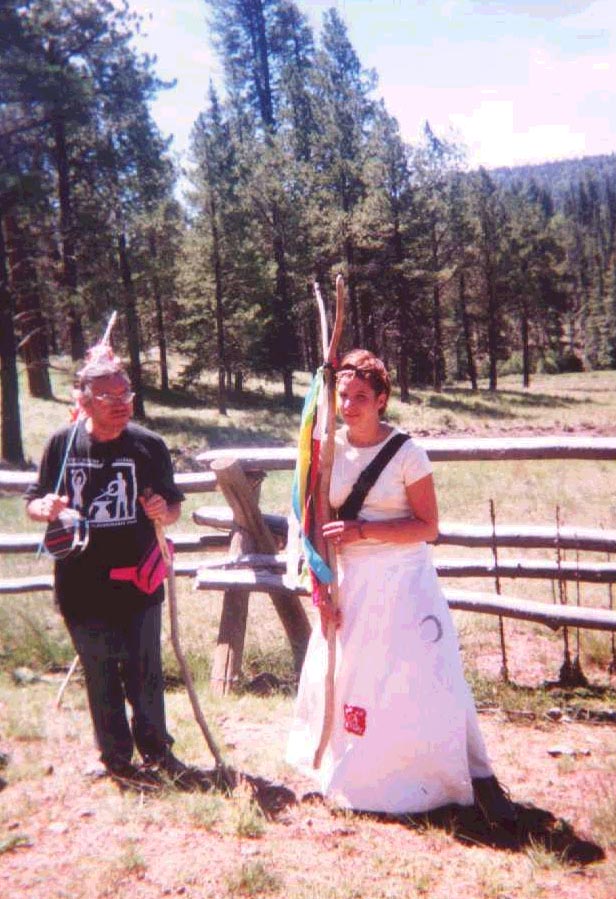 Jen Petullo & Bernard DeWitte join a roadside prayer at a break in the walking cycle...
