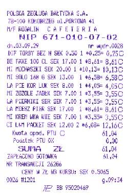 receipt for 61.04Zl