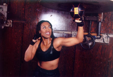 Jackie hitting speed bag...