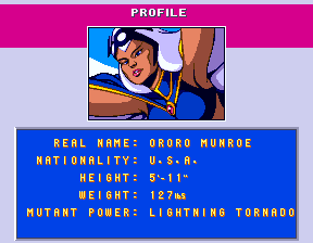 Storm's profile from the game