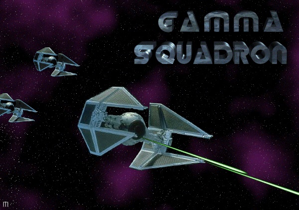 Gamma Squadron Banner with three TIE Intercepters flying in formation