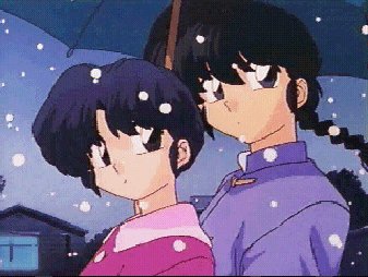 Yet another cute pic of Ranma and Akane under an umbrella on a snow day