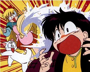 Mina spilling hot soup all over Rei