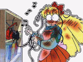 Mina blowing up Rei's stereo