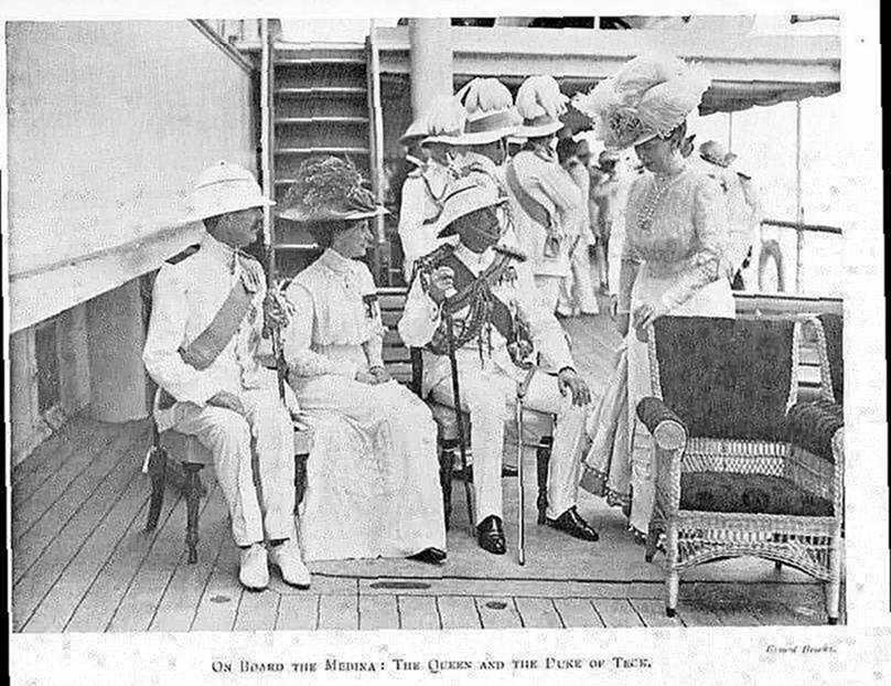 Queen Mary and the Duke of Teck ( her brother) on Board the H.M.S. Medina en route to Bombay.