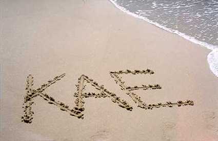 Kae's name in the sand