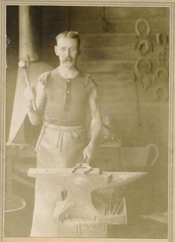  Point St.Charles is just a stone's throw from busy downtown Montreal; a mere five minute's Metro (subway) ride.
  Horses were always a popular means of transport in Point St. Charles. 
Even today you can still find at least three horse stables right here.
  This image (ca. 1900) is of a local blacksmith, A. Normandeau and the business card (see next photo) was actually handed out by the man in the photo! On the card we can read that in addition to his blacksmith trade he also repaired cars !!!  
  Note the early telephone system. Mr. Normandeau was part of the Victoria Exchange.
  At the time police, fire, transport and delivery trades such as milkmen all depended on the horse... and the horse depended on the blacksmith to travel well.