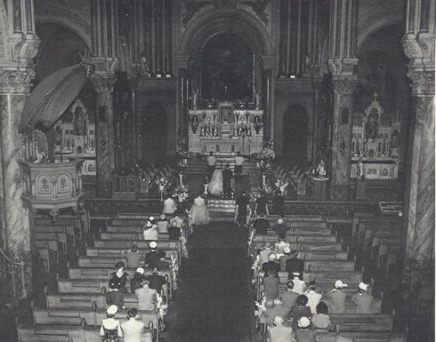 (Reprinted from the centennial publication of St. Gabriel's published in 1970, reprinted with permission.)
 We print the picture of St. Gabriel's as it used to be, so that all who see it will understand that the beauty and devotional atmosphere of the modern interior of St. Gabriel's has a background of beauty and reverence, a background not destroyed by fire, but preserved in the very stones which proudly stood to ensure the continuity of the spirit of St. Gabriel's people. 
  It is good to remember, not for the purpose of living in the past or wishing it back again, but in order to value the present more deeply and plan for the future more effectively. We must be conscious of our roots in order to be true to ourselves and to future generations.