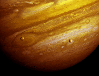 Jupiter's major satellites, Io and Europa.