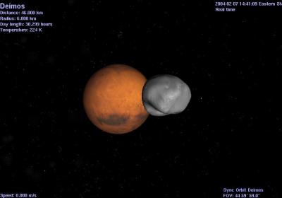 Mars and orbiting satellite Deimos.
