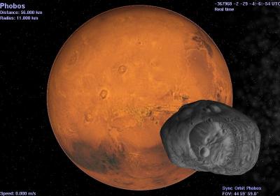 Mars and orbiting satellite Phobos.