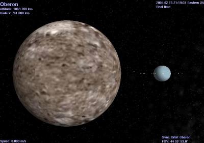 Uranus system with satellite Oberon in foreground.