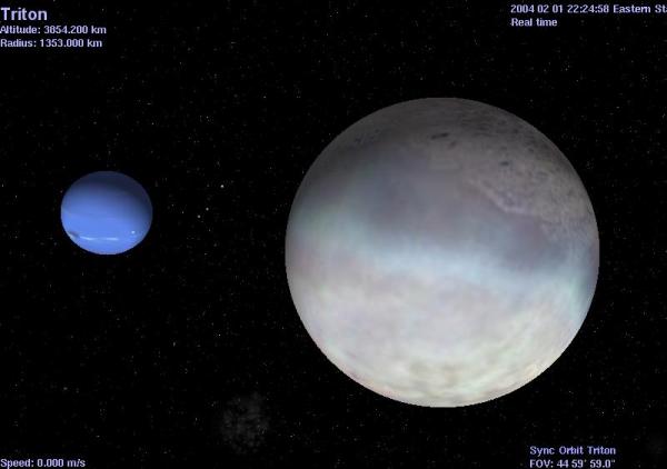 Neptune system and satellite Triton in foreground.