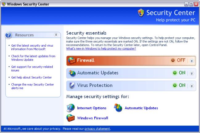 Windows Security Center