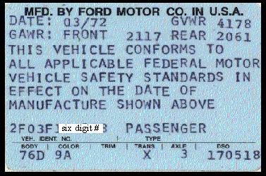 1972 Mustang Sprint convertible door data label