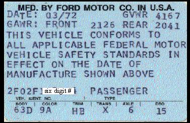 1972 Mustang Sprint fastback door data label