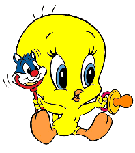 Baby Tweety with dummy and Sylvester rattle
