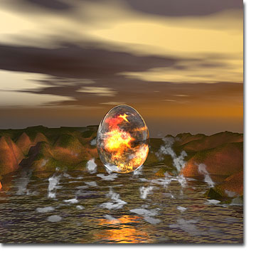 The common theme of the 'cosmic egg' containing the flame of consciousness represents the potential for creation and rebirth in each element.