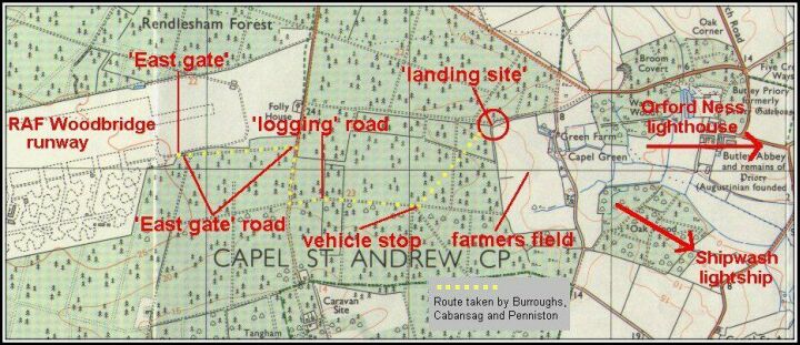 Map showing route taken by Burroughs, Cabansag and Penniston