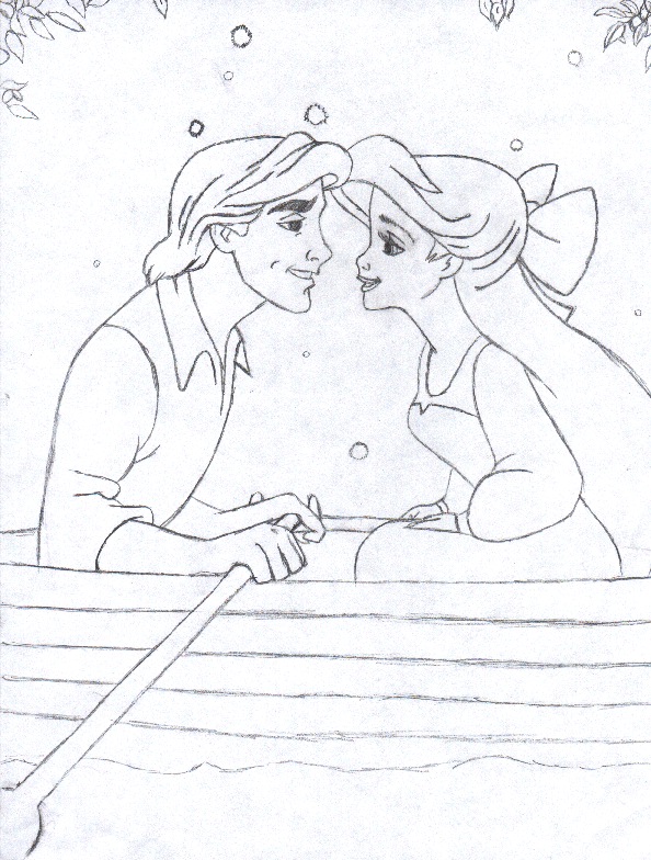 A smudged drawing by me...I'll finish it one of these days..has Prince Eric been dieting?  and where is that other oar?