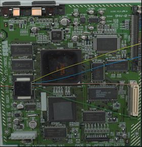 Top view of Dreamcast PC board with DreamChip attached