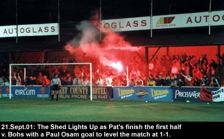The Shed Celebrates the end of the first half as Paul Osam equalizes v Bohs