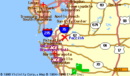 Map showing location of Parrish, Florida