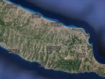 map of Nea Skioni on the Kassandra peninsula in Halkidiki