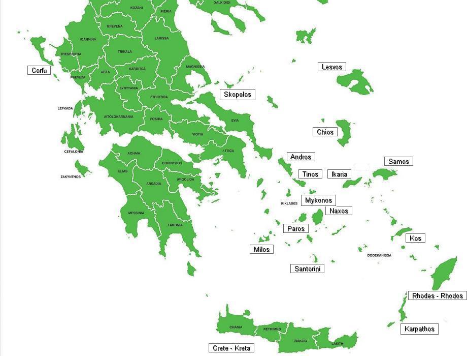 Map of Greece, plattegrond Griekenland