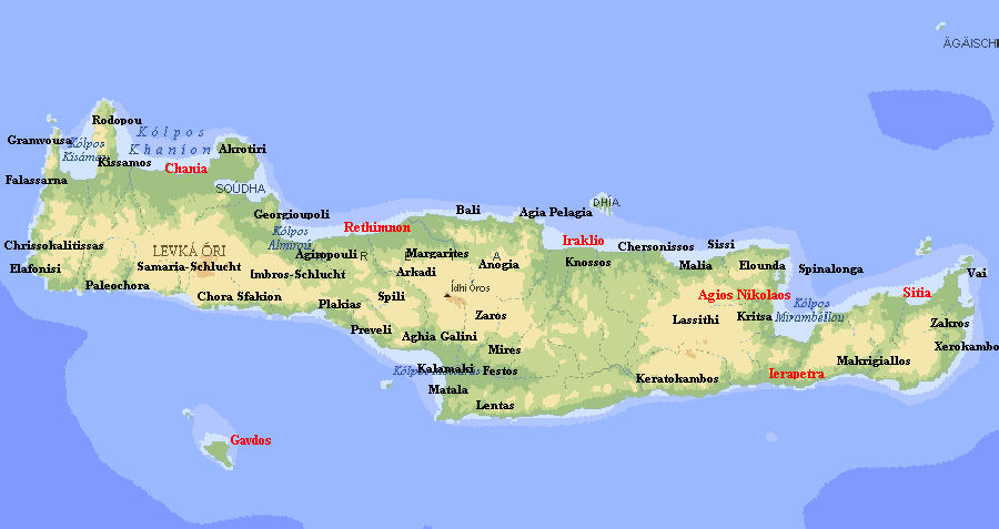 Map of Crete, Plattegrond van Kreta