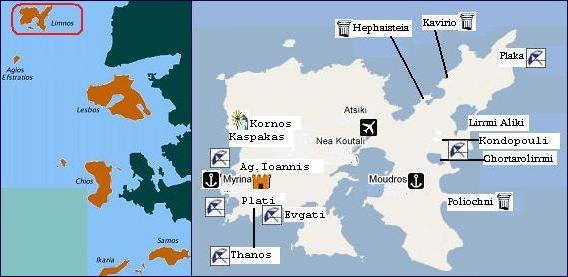 Map of Limnos, plattegrond van Limnos