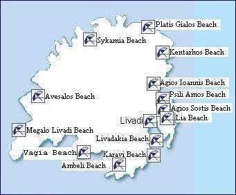 map of Serifos beaches, plattegrond van Serifos stranden