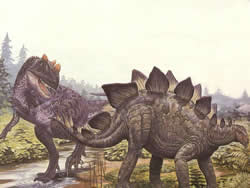 Ceratosaurus biting Stegosaurus